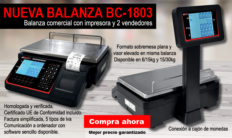 Balanza comercial BC-1803 en formato sobremesa plano y torre - visor elevado en www.todobalanzas.com